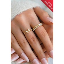 The Collection 2'li Modern Inci Yıldız ve Kelebek Detaylı Form Vip Gold Yüzük Seti