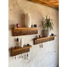 Ahşabın Ruhu 3' Lü Set Ahşap Oyma Askılıklı Duvar Rafı 40CM-60CM-80CM