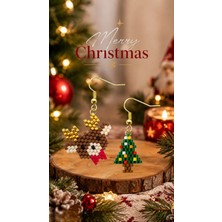 Seard Miyuki Boncuk El Yapımı Geyik ve Minik Çam Ağacı Küpe Yılbaşı Christmas Noel