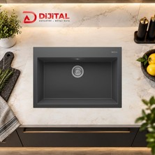 Real Stone K003 Dıdyma 77 Granit Eviye Antrasit 770X530 cm Tezgah Üstü