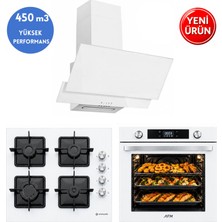 Eminçelik ve Afm Marka Ea4  Beyaz Cam Turbo Dijital 3'lü Ankastre Set (Fırın+Ocak 12226 +Davlumbaz)