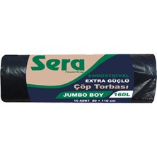 3 Adet Sera Endüstriyel Extra Güçlü Çöp Torbası Jumbo Boy 80 cm x 110 cm Siyah 10'lu Paket