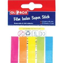 2 Adet Globox Yapışkanlı Not Kağıdı Film Index 12 mm x 45 mm Sayfa Işareti 5 Renk 25 Yaprak