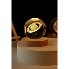 3D Satürn Kristal Küre Lamba – USB Li Sarı LED Işıklı Dekoratif Masa Lambas