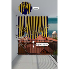 Görgülü Shop Büzgülü Sarı Lacivert Balkon Perdesi