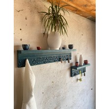 Ahşabın Ruhu 2' Li Set Ahşap Oyma Askılıklı Duvar Rafı 40CM-80CM