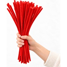 Süsle Bebek ve Parti Şönil Çubuk 8 mm Kalınlık 30 cm Uzunluk, 100 Adet - Kırmızı