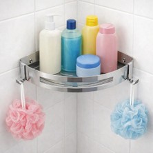 Fause Banyo Köşe Rafı 304 Paslanmaz Çelik Şampuanlık Yapışkanlı veya Vida Dubelli Montaj 23x23 cm KBK100