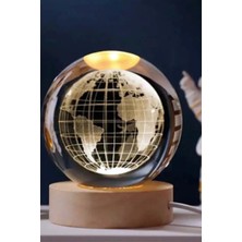 Işıklı Cam Küre Dünya 3D LED Işıklı Cam Küre Ahşap Altlık