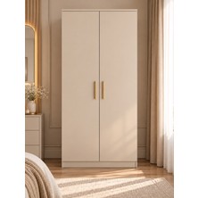 2 Kapaklı Gardırop Gold Kulplu Bej - Mdf