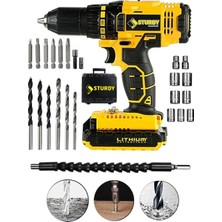 Sturdy etal Sanzumanlı New 2022 Seri Setli Li-Ion Çift Akülü Matkap 27 Parca Setli