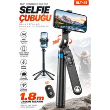 Blic Blt-41 1.8 Metre 360° Dönebilen Pan Tilt Bluetooth Selfie Çubuğu Tripod – Kablosuz Kumandalı Alüminyum Alaşım