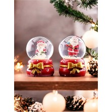 Yeni Yıl Kar Küresi 2 Adet Noel Baba Temalı New Year Işıklı Mini Boy Küre 6