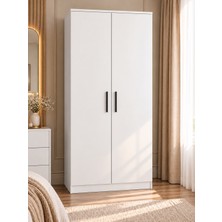 Belirtilmemiş 2 Kapaklı Gold Kulplu Gardırop Beyaz -Mdf