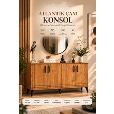 Klt Modüler Konsol Tv Ünite Atlantik Çam Gövde Siyah Dekoratif Çizgiler Salon Konsol 160 cm