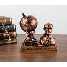 C&On Design  Atatürk Büstü ve Küre Dekoratif Masaüstü Seti - Canım Öğretmenim Hediyelik Biblo