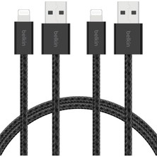 Str Store 2'li Örgülü Usb-A - Lightning Kablo, 1,5 M, Yumuşak, Esnek ve Hızlı Şarj Kablosu, iPhone 14 ve Önceki Modeller, 9. Nesil iPad ve Airpods ile Uyumlu, Siyah