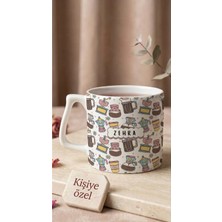 Eylül Design Kişiye Özel Isim Baskılı Kahve Temalı Seramik Kupa Bardak 250 ml - Lüks Kahve Mug