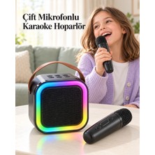 Renkli LED Aydınlatmalı Taşınabilir Bluetooth Hoparlör ve 2 Mikrofon Seti - Lisinya