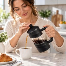 Str Store Borosilikat Cam French Press 350 Ml, Siyah Kulplu Piston Filtreli Kahve ve Bitki Çayı Demleme Aparatı, Manuel Kahve Demleyici, Şeffaf Hazne, 1 Adet