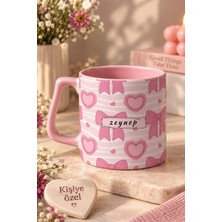 Eylül Design Kişiye Özel Isim Baskılı Pastel Pembe Kalpli Seramik Kupa Bardak 250 ml - Lüks Kahve Mug