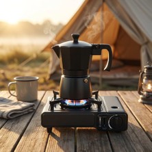 Str Store Siyah Moka Pot 3 Fincanlık, 180 ml Alüminyum Espresso Demliği, Ocak Üstü Kahve Cezvesi, Gazlı Elektrikli Seramik Ocak Uyumlu, 9X12X17 cm