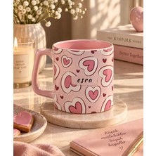 Eylül Design Kişiye Özel Isim Baskılı Pastel Pembe Kalpli Seramik Kupa Bardak 250 ml - Lüks Kahve Mug