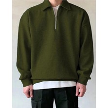 Genius Store Genıus Store erkek Polo Yaka Oversize Sweatshirt Yarım Fermuar Sweatshirt