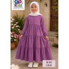Gp Kids 3 Kat Büzgülü Çocuk Feracesi – Rahat Kesim Tesettür Çocuk Elbise Lila Rengi