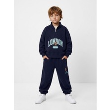 KR Kids Erkek Çocuk London Baskılı Fermuarlı Sweatshirt Eşofman Takımı Lacivert