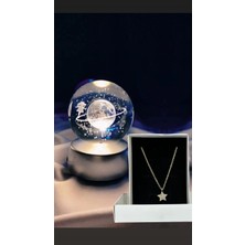 Renk Değiştiren LED Işıklı Cam Satürn Kız Küre Dolunay Lamba Zirkon Yıldızl