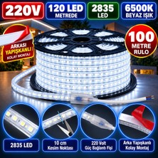 Powerr Led Aydınlatma 100 Metre 220V 8mm 2835 120 LED 6500K Beyaz Işık Arkası Yapışkanlı Hortum LED IP65 Güç Kablosu Dahil