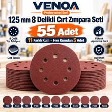 VENOA 125 mm 8 Delikli Cırt Zımpara 55 Adet Karışık Kum P40-P400 Orbital Zımpara Diski