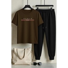 Unisex Paris Tasarım Baskılı Tişört - 2'li Eşofman Takımı