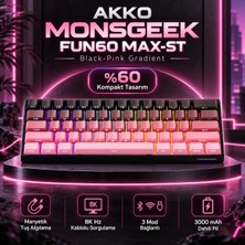AKKO MONSGEEK FUN60 Max Shine-Through Black-Pink Gradient Hall Effect Manyetik Switch ARGB Kablosuz Hotswap Mekanik Gaming Klavye