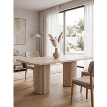 Miarik Design Albertdikdort-Traverten Mermer 2 Sütun Ayaklı Yemek Masası