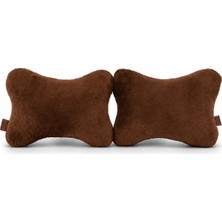 Kidhug 2 Adet Lastikli Peluş Oto Boyun Yastığı Tüm Araçlarla Uyumlu Kahverengi
