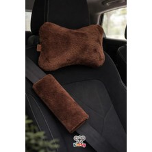 Kidhug Oto Boyun Yastığı ve Emniyet Kemeri Koruyucu 2 Parça Set Kahverengi
