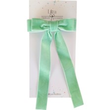 Liliza Accessories Su Yeşili Kadife Uzun Kuyruklu Otomatik Fiyonk Toka