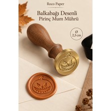 Cadılar (Halloween) Temalı Ahşap Pirinç Mühür - 2.5 cm Çap, Balkabağı Baskılı Mum Mührü