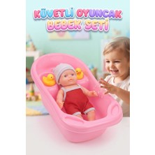 Farbu Oyuncak Küvetli Bebek Banyo Seti 25 cm Oyuncak Bebek ve Küvet Aksesuarlı Tam Set Kırmızı
