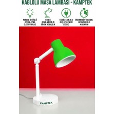 Kamptek Kamp Teknolojisi Esnek Gövdeli Kablolu Masa Lambası Yeşil - 220V LED Uyumlu Çalışma ve Okuma Lambası Masa Lambası Gece Lambası