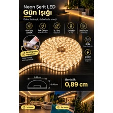 Ema Dükkan 220V Kendinden Yapışkanlı Trafosuz Şerit LED 3200K Gün Işığı – 750 Lm/m Yüksek Işık Metrede 120 LED Tavan Gizli Işık