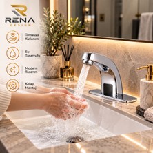 Rena Design Fotoselli Sensörlü Krom Lavabo Bataryası Temassız Otomatık Tasarruflu Modern Musluk Kuğu