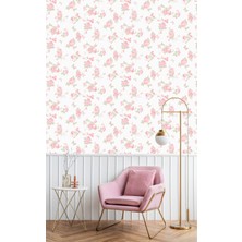 Golden DUVAR KAĞIDI - BORDÜR Vision Kataloğu 15121 Gül Bahçesi - Pembe Çiçek Kelebek Desen 5,2 M² Nonwoven Duvar Kağıdı