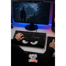 Kidhug Silikon Dolgulu Klavye Bilek Desteği Peluş Kumaş Göz Baskılı 40 x 10 cm Siyah