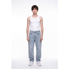 Machinist Clothing Erkek Barok Baskılı Jean Pantolon Açık Mavi