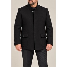 Baba Pant Clayvır Hakim Yaka ,torba Cep ,rahat Kalıp Kalın Kaşe Kaban-Siyah