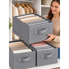 Esmana Living 2 Adet Gri Kumaş Katlanabilir Dolap Içi Kıyafet Düzenleyici KUTU-45X30X20CM