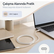 Usb-C To Usb-C Örgülü Hızlı Şarj ve Data Kablosu 1 Metre [60W] Telefon Tablet Notebook Uyumlu Type-C Kablo Beyaz